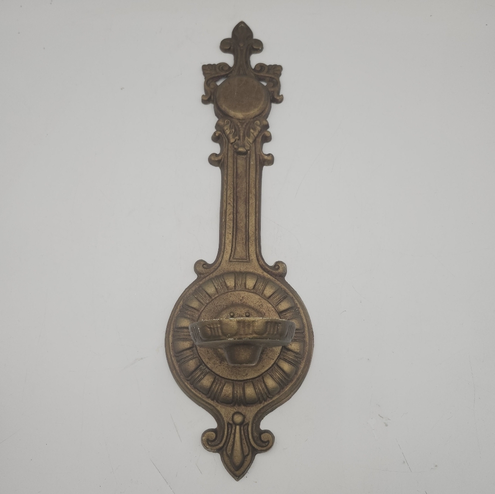 Gold Metal Wall Sconce Medieval Spanish Style Candle Holder Vintage